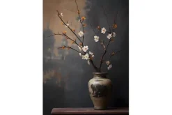Sale Urban Cotton Glasschilderij Dark Blossom Vase