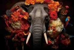 New Ter Halle Glasschilderij Olifant met Bloemen en Vogels 110160-200