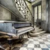 Clearance Ter Halle Glasschilderij Oude hal met piano GLAS080120-487